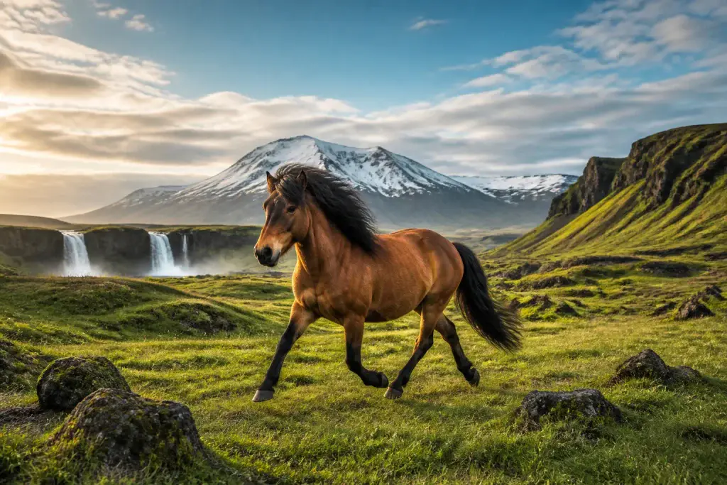 Cheval islandais majestueux en islande