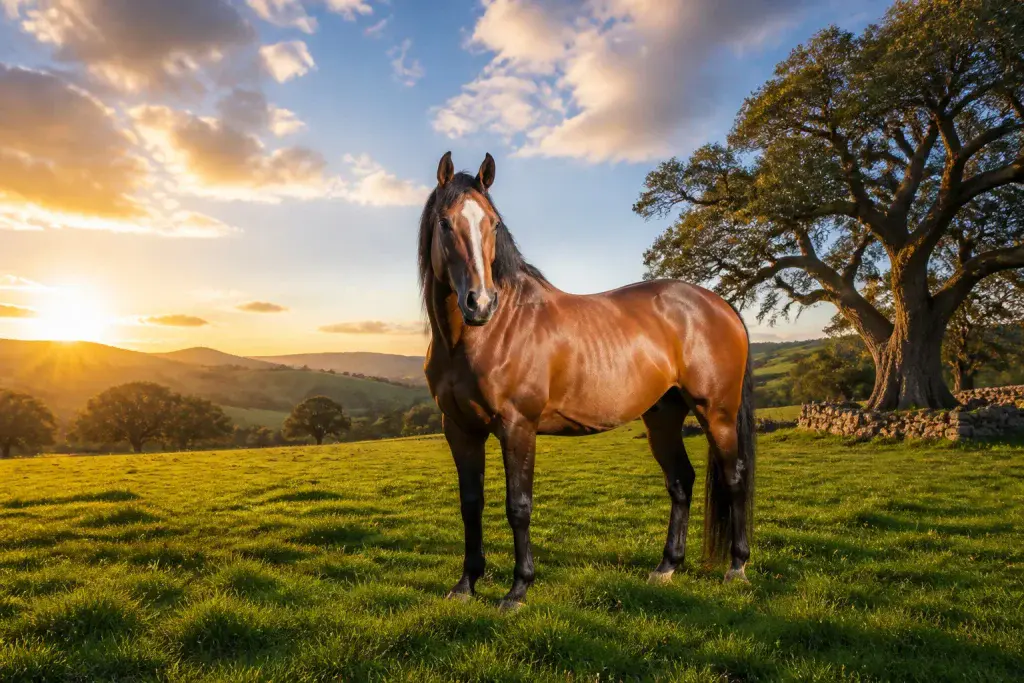 Cheval majestueux au coucher du soleil
