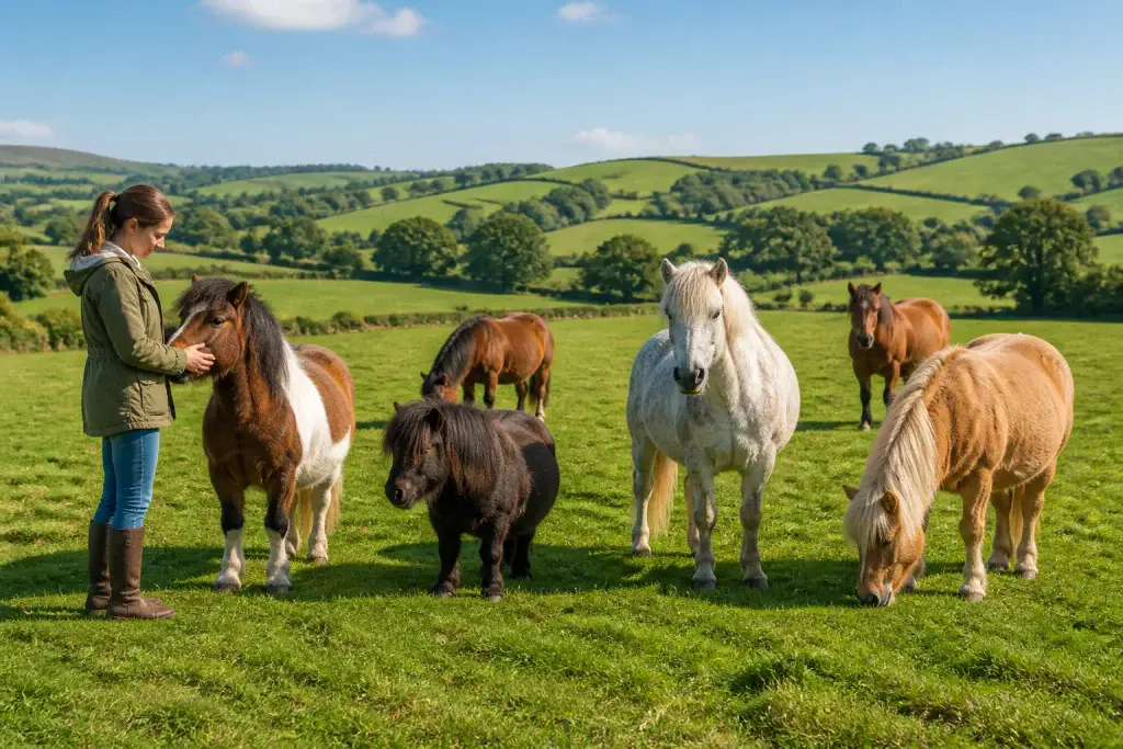 Diversite de poneys dans un pre ensoleille