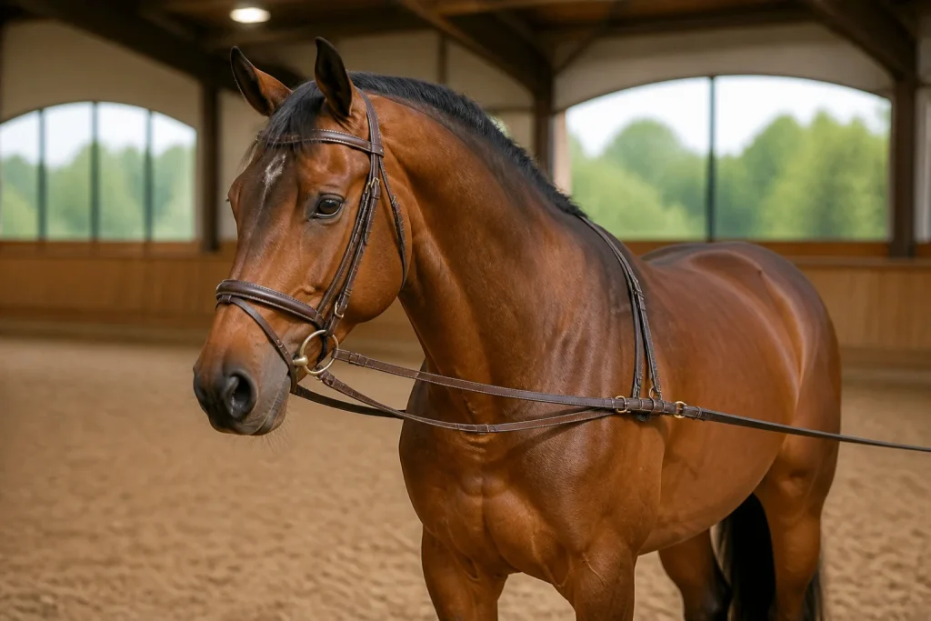 Cheval de sport en longe