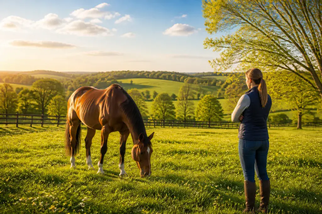 Cheval majestueux dans un pre printanier