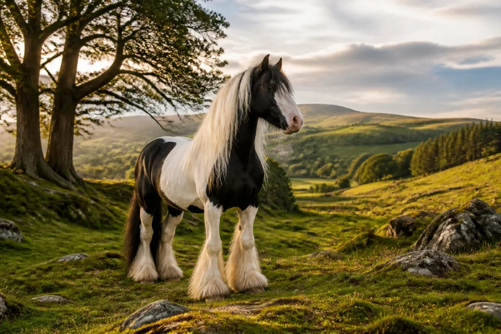 Cob irlandais majestueux au crepuscule