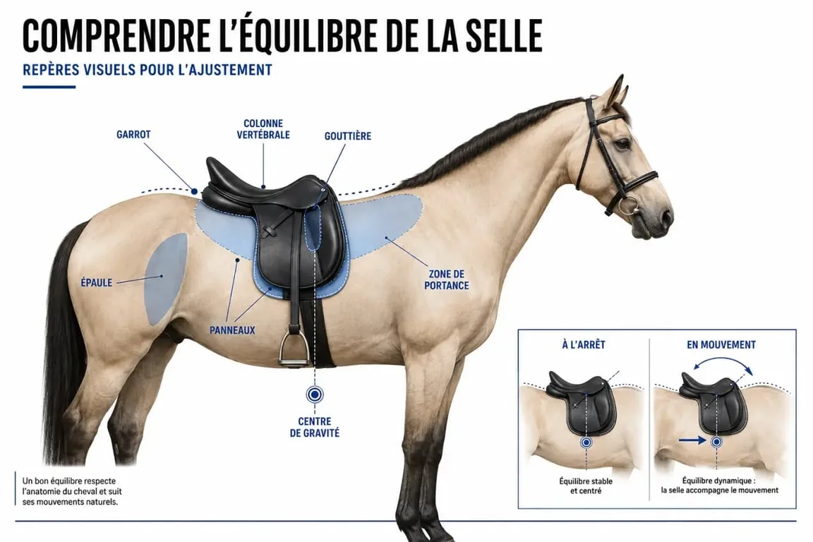 Saddle fitter : schéma du bon ajustement de la selle sur le dos du cheval